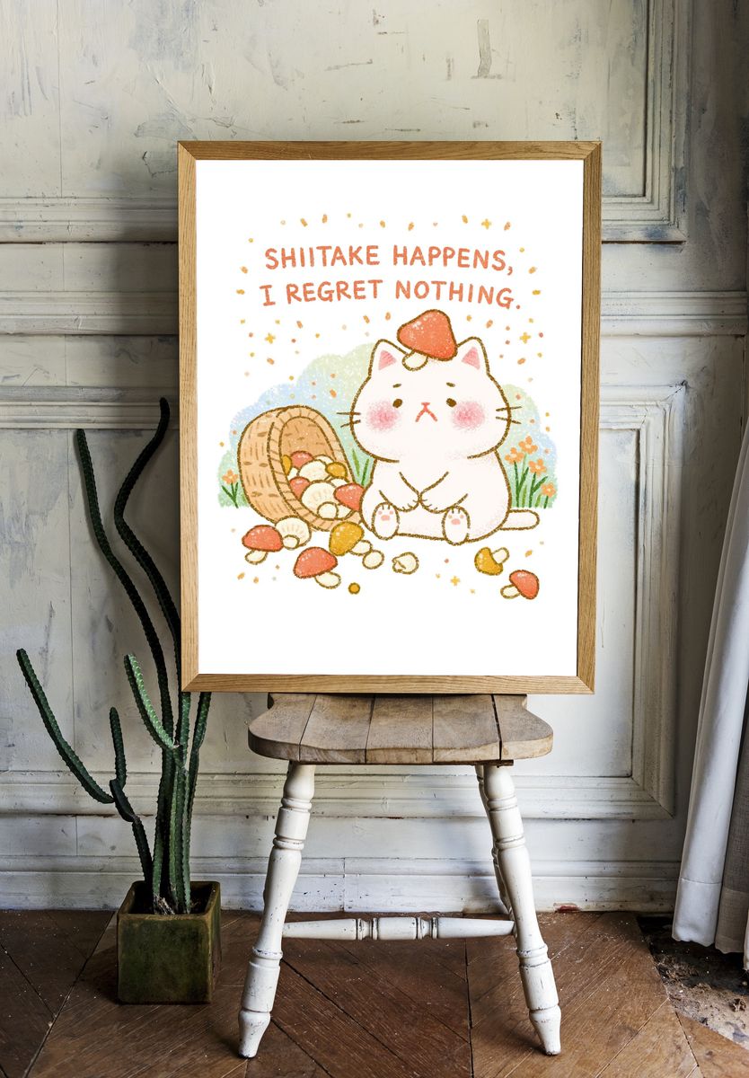 Cat Mushroom Quote Typography Poster. — room view 1