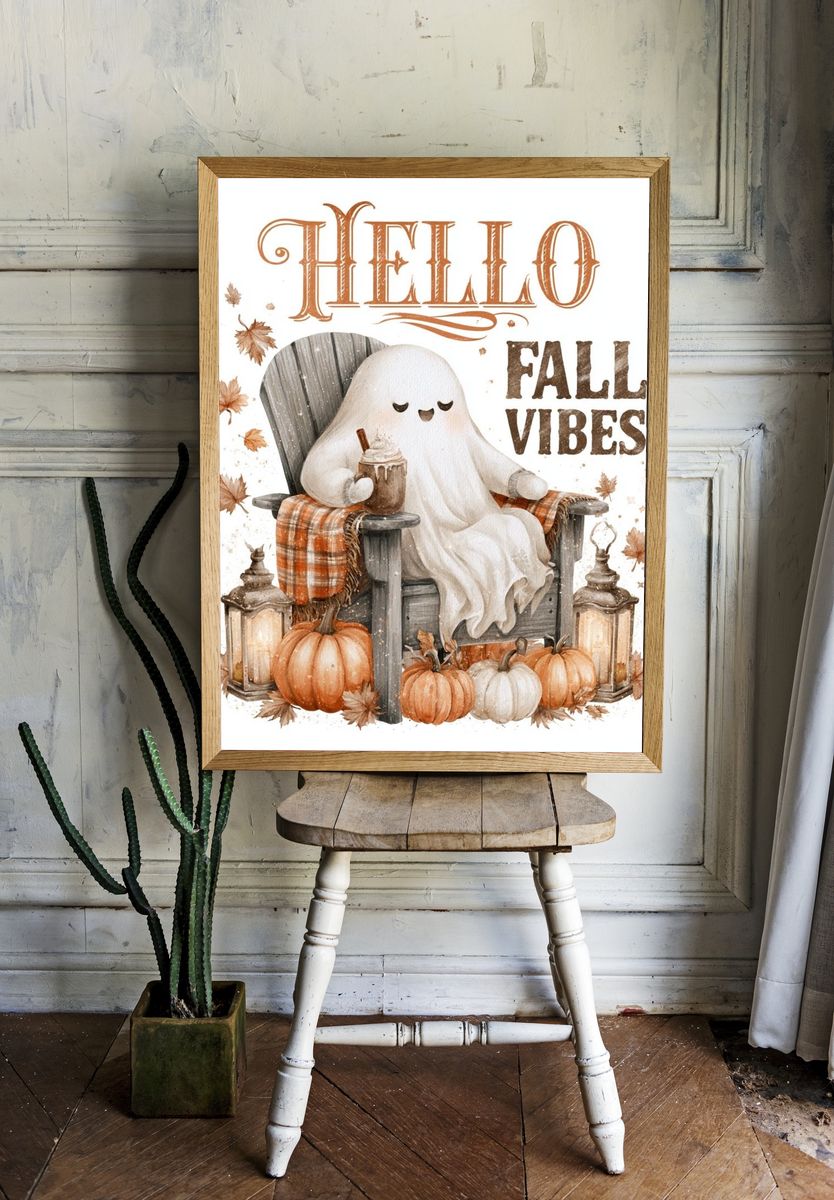 Hello Fall Vibes Typography Poster. room preview