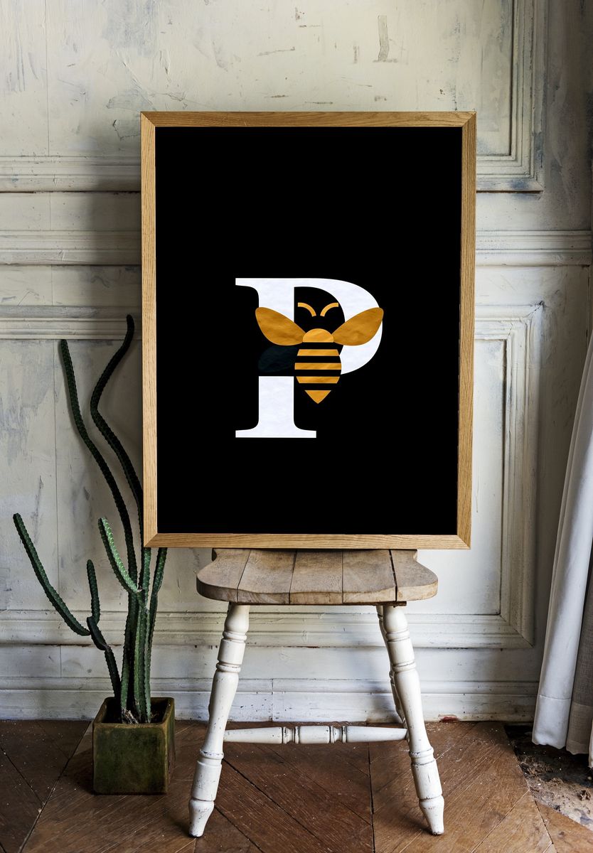 Bee Letter P Typography Poster. room preview