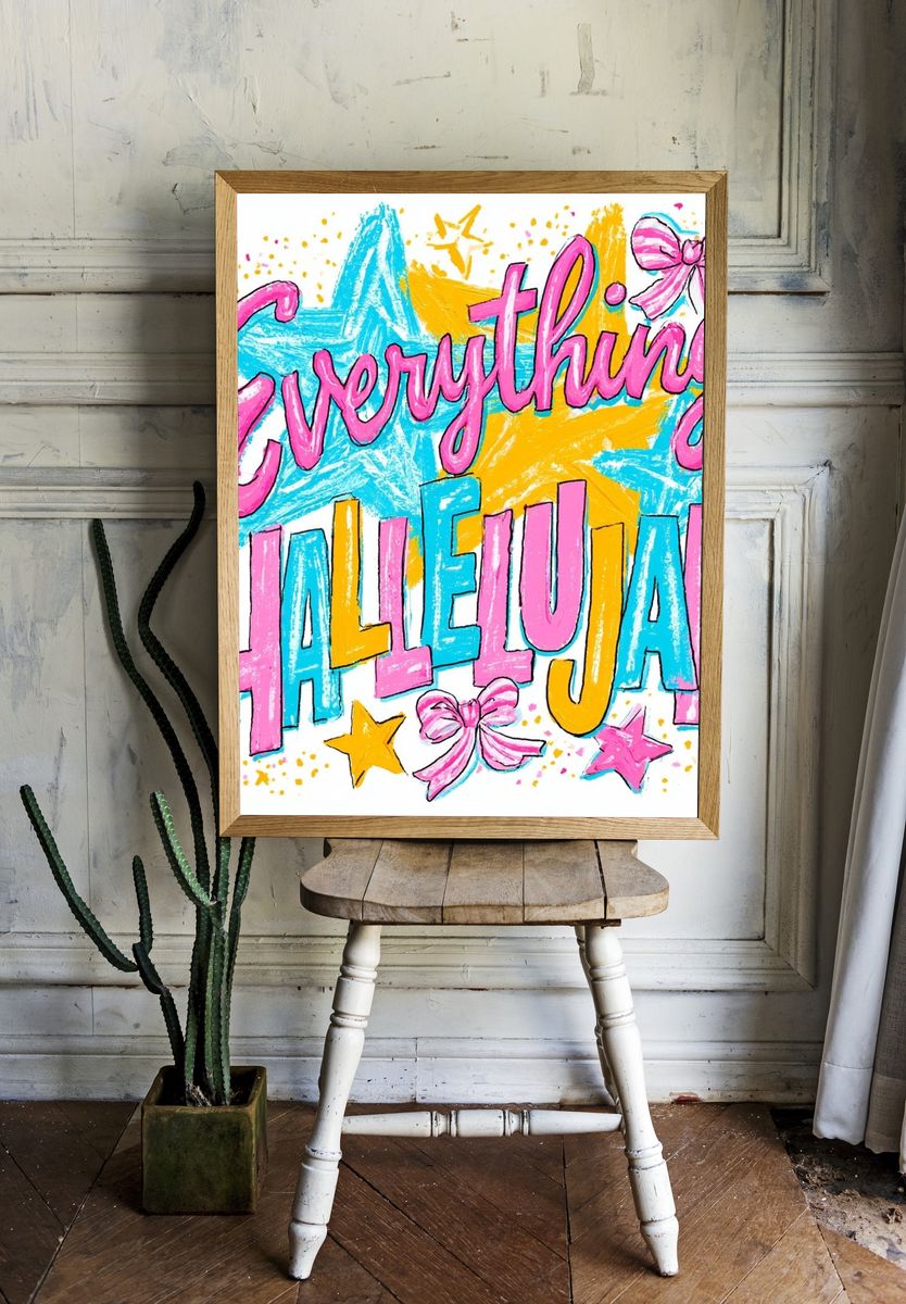 Everything Hallelujah Typography Poster. room preview