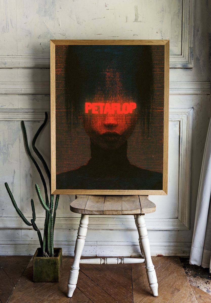 Petaflop Glitch Portrait Poster. room preview