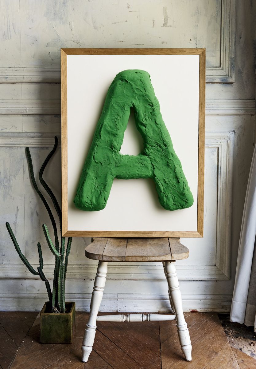 Green Clay Letter A Typography Poster. room preview