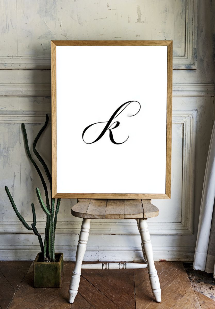 Elegant Script K Typography Poster. room preview