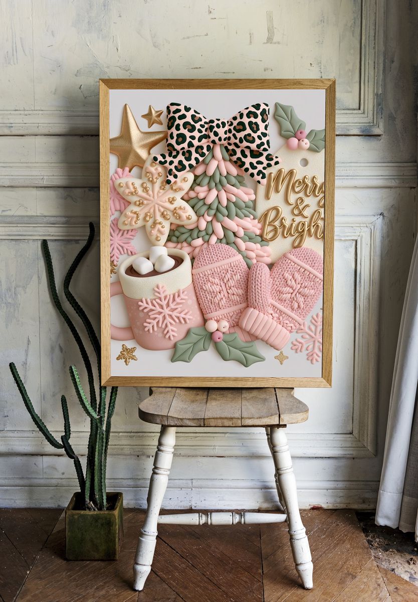 Merry & Bright Holiday Typography Poster. room preview