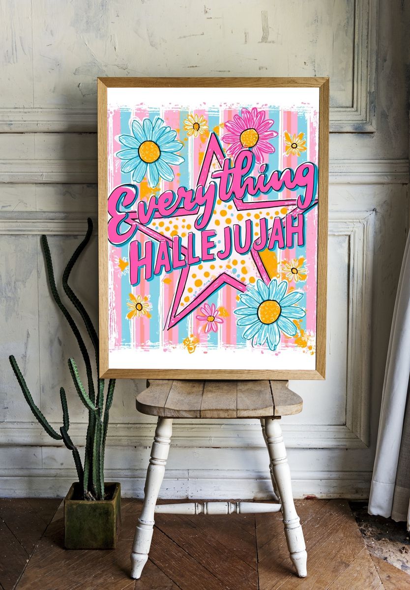 Everything Hallelujah Typography Poster. room preview