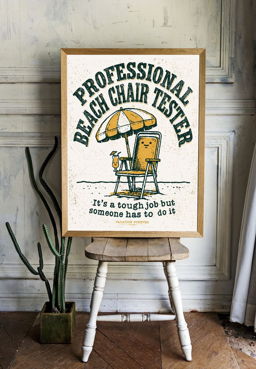 Professional Beach Chair Typography Poster. — room view 1