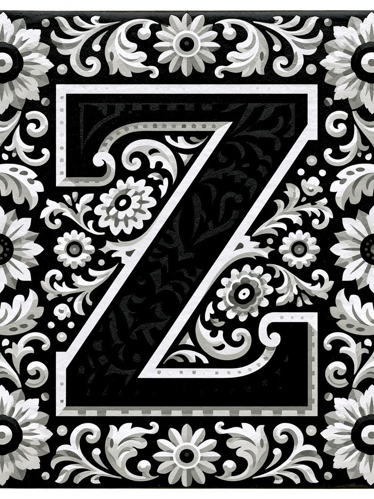 Floral Monogram Z Typography Print. poster detail