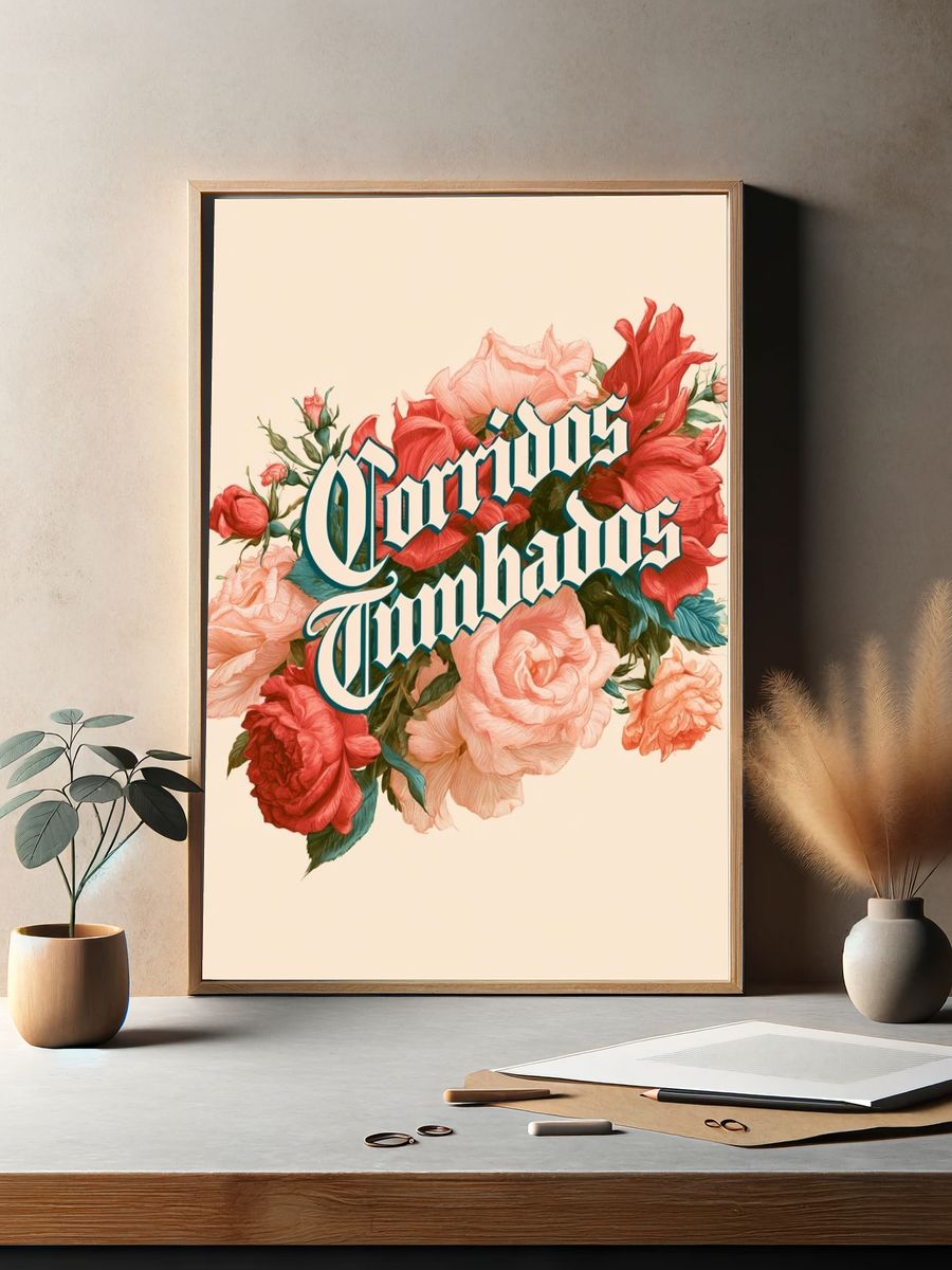 Floral Cornudos Typography Poster. — room view 2