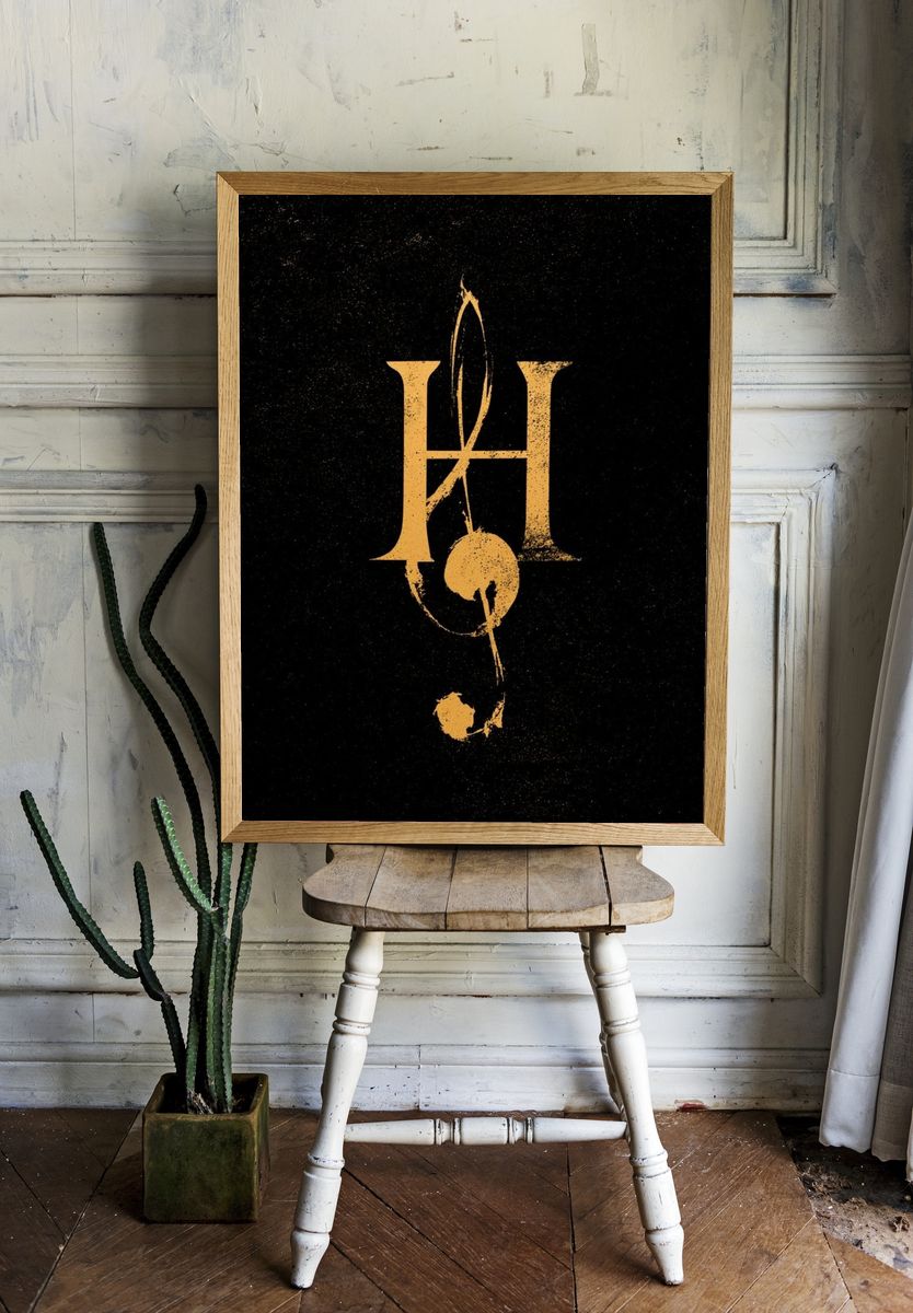 Golden H Monogram Typography Poster. room preview