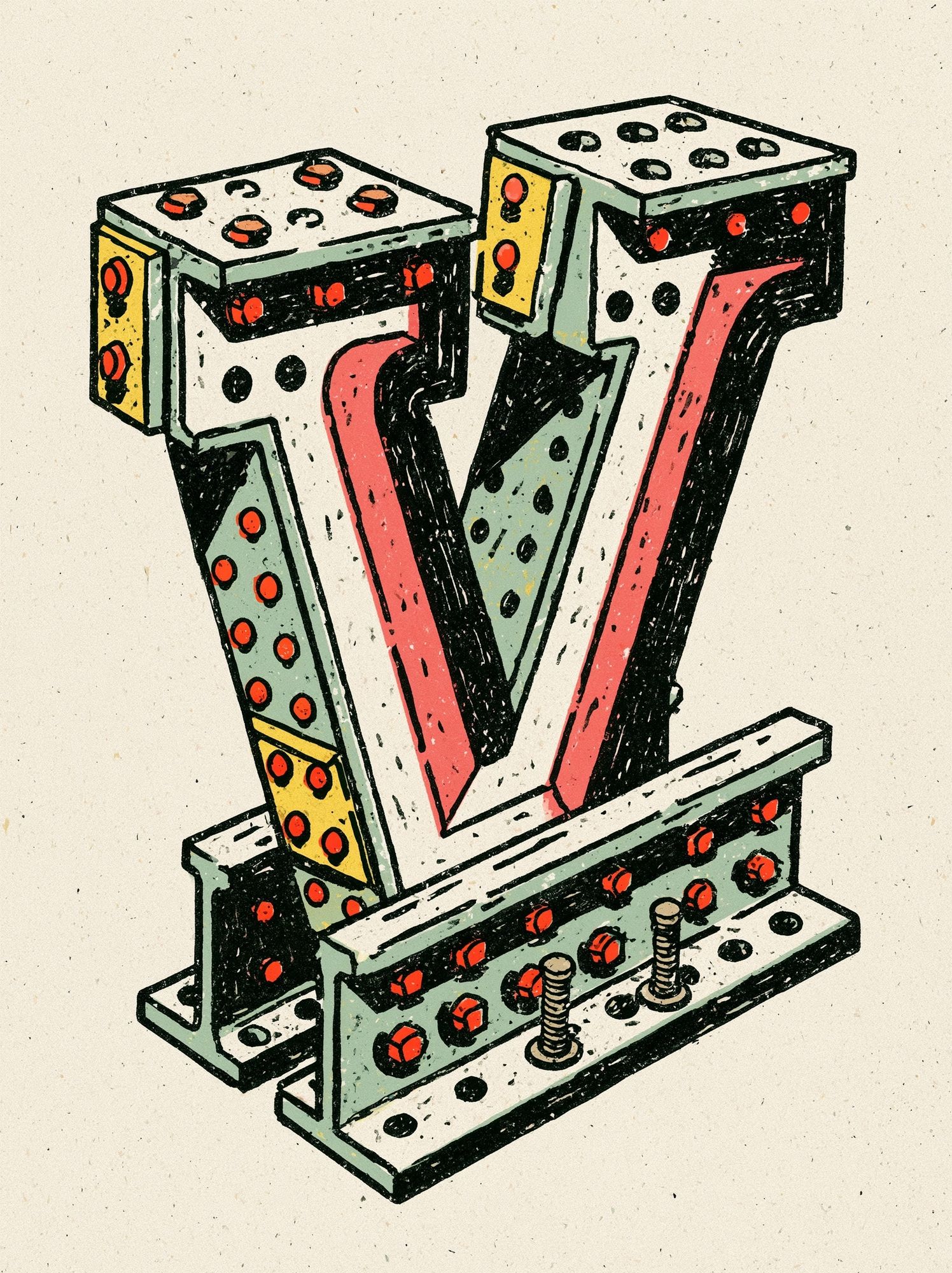 Marquee Letter V Illustration Poster. poster detail