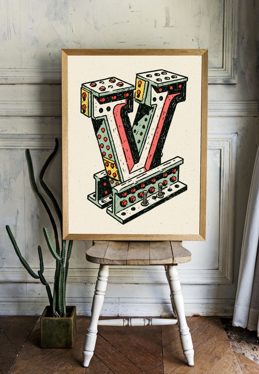 Marquee Letter V Illustration Poster. room preview