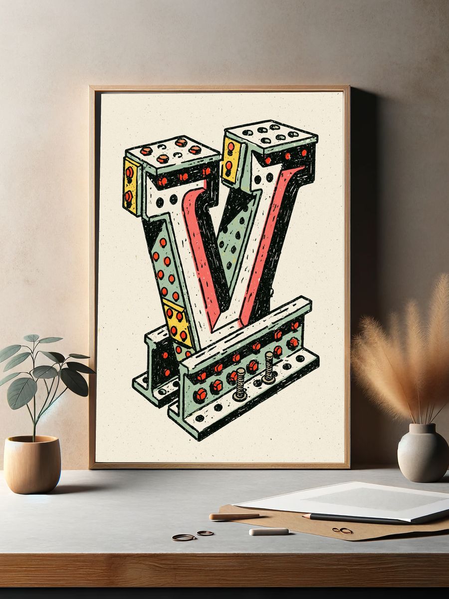 Marquee Letter V Illustration Poster. — room view 2