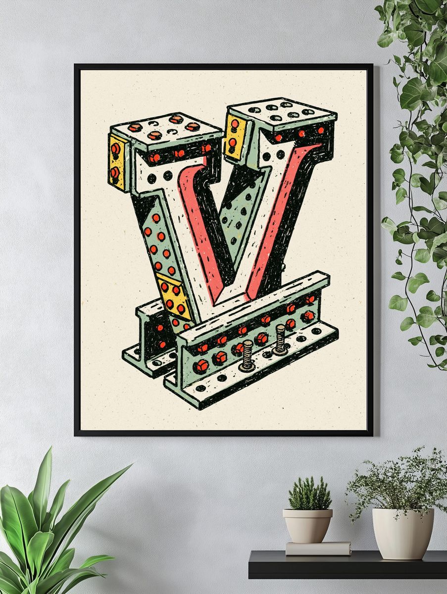 Marquee Letter V Illustration Poster. — room view 4
