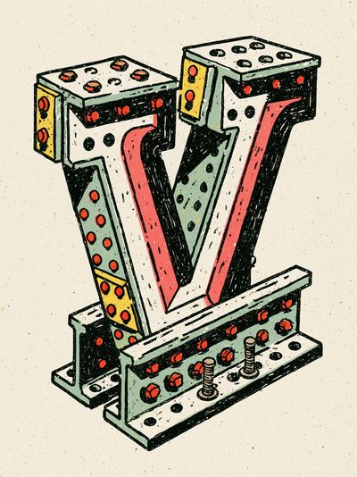 Marquee Letter V Illustration Poster.