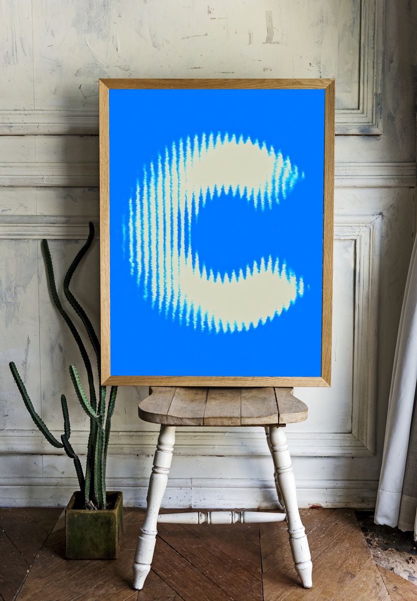 Blue C Glitch Abstract Poster. room preview