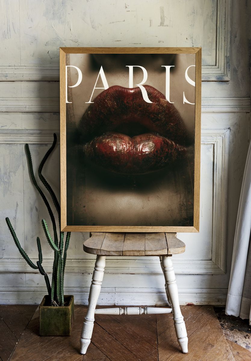 Paris Lips Typography Poster. room preview