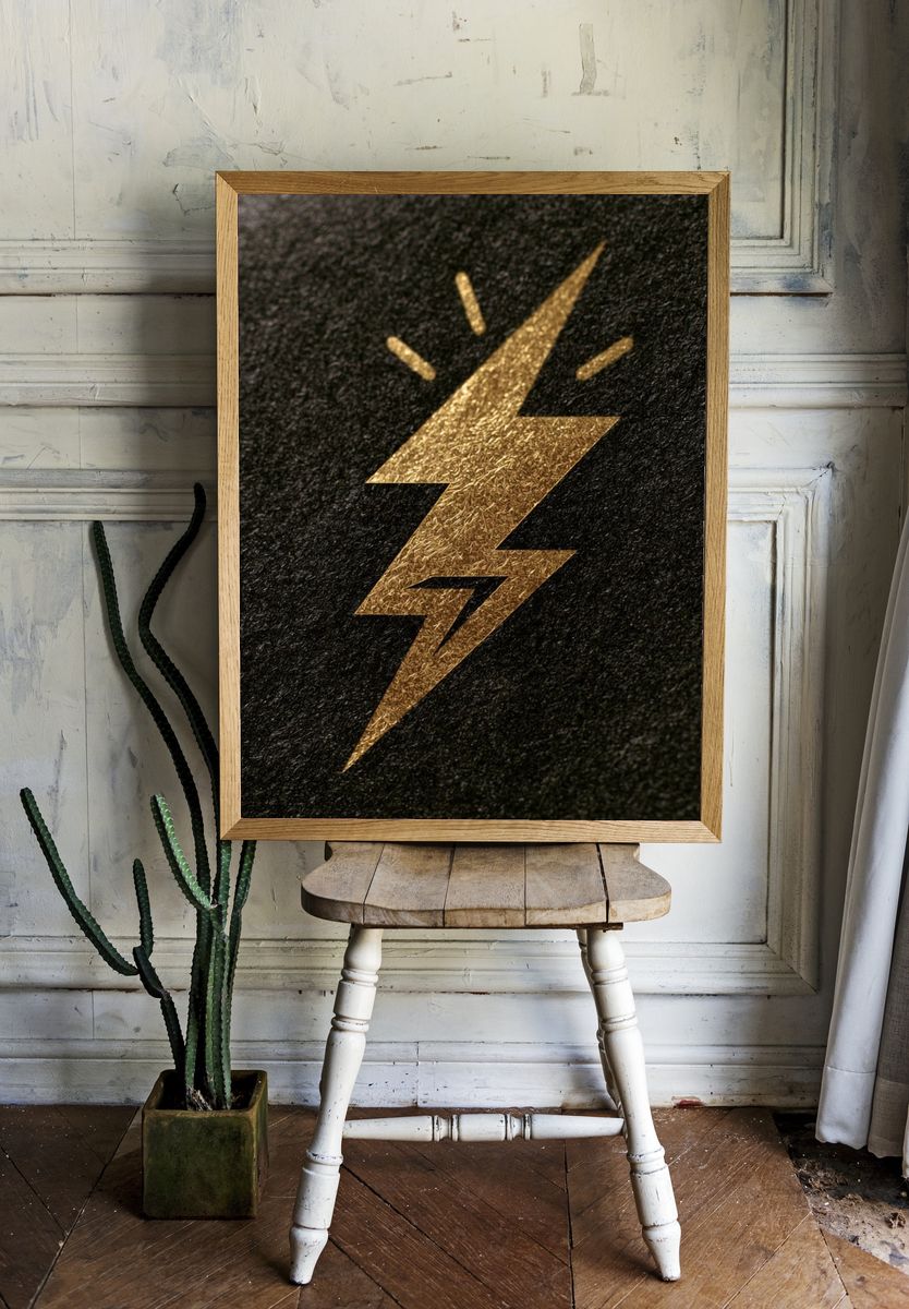Gold Lightning Bolt Typography Poster. room preview