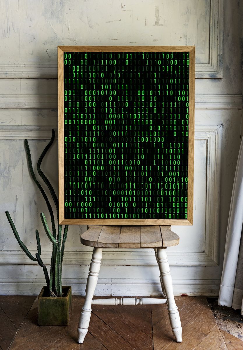 Green Binary Code Typography Poster. room preview