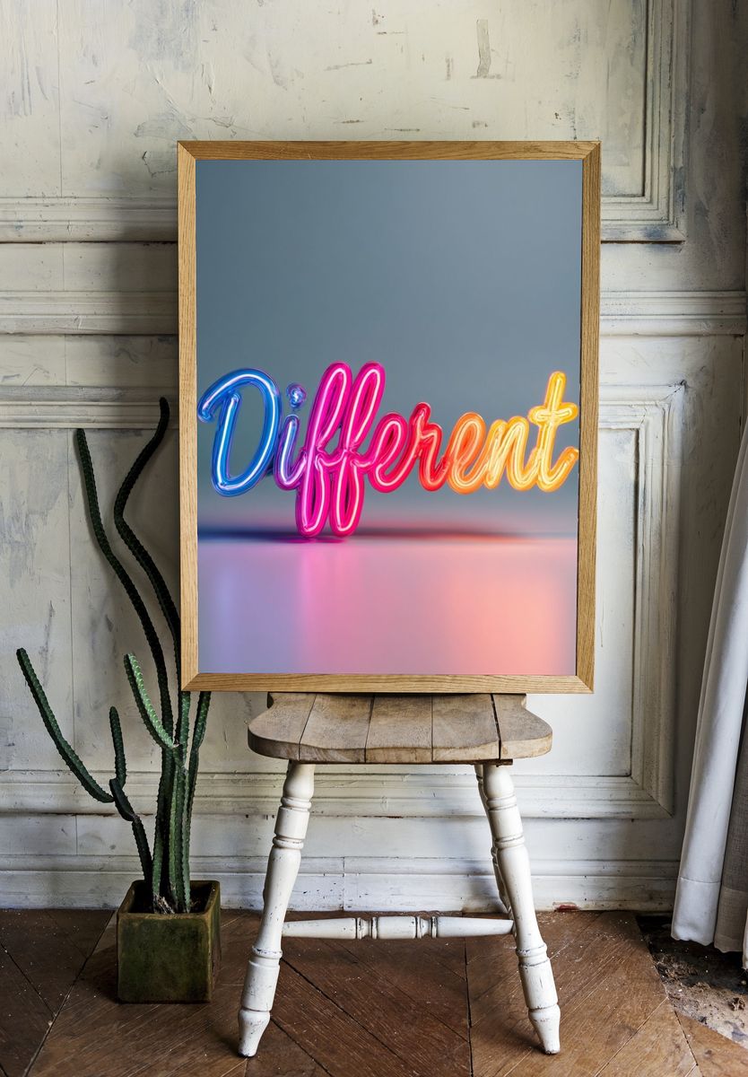 Different Neon Typography Poster. room preview