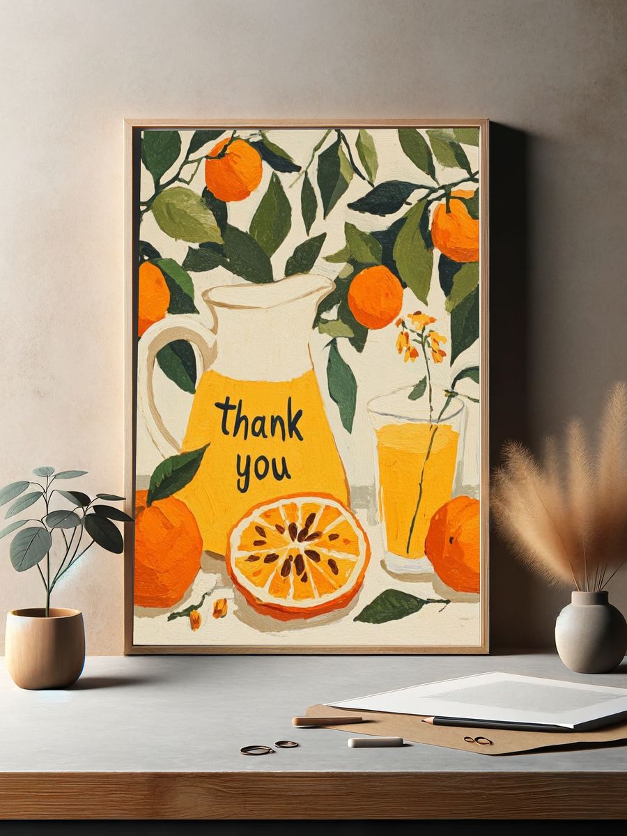 Orange Still Life Typography Poster. — room view 2