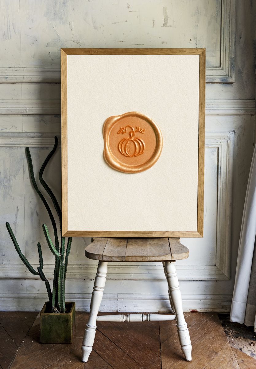 Pumpkin Wax Seal Typography Print. room preview