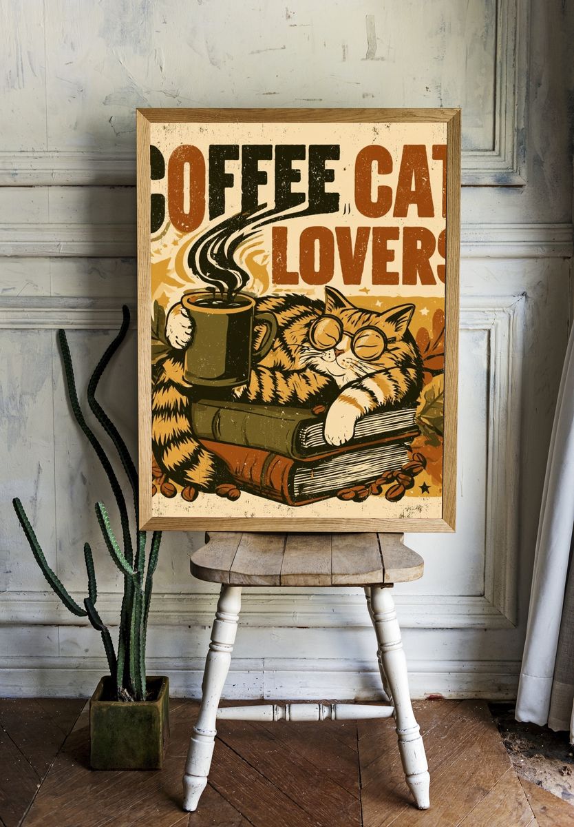 Coffee Cat Lovers Typography Poster. room preview