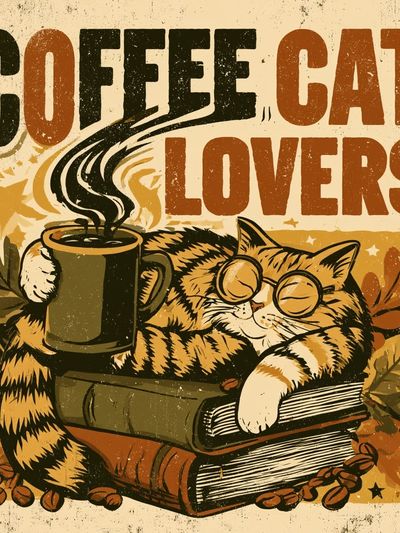 Coffee Cat Lovers Typography Poster.