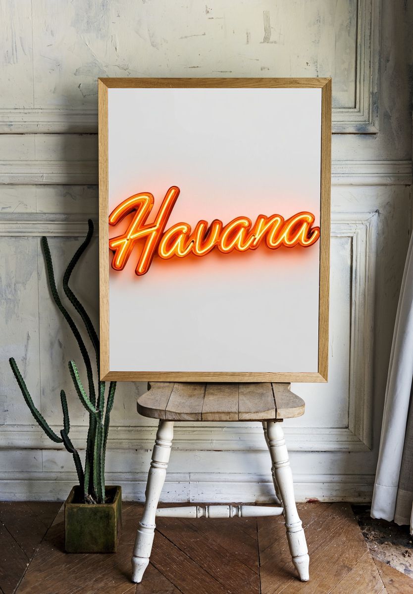 Havana Neon Typography Poster. room preview