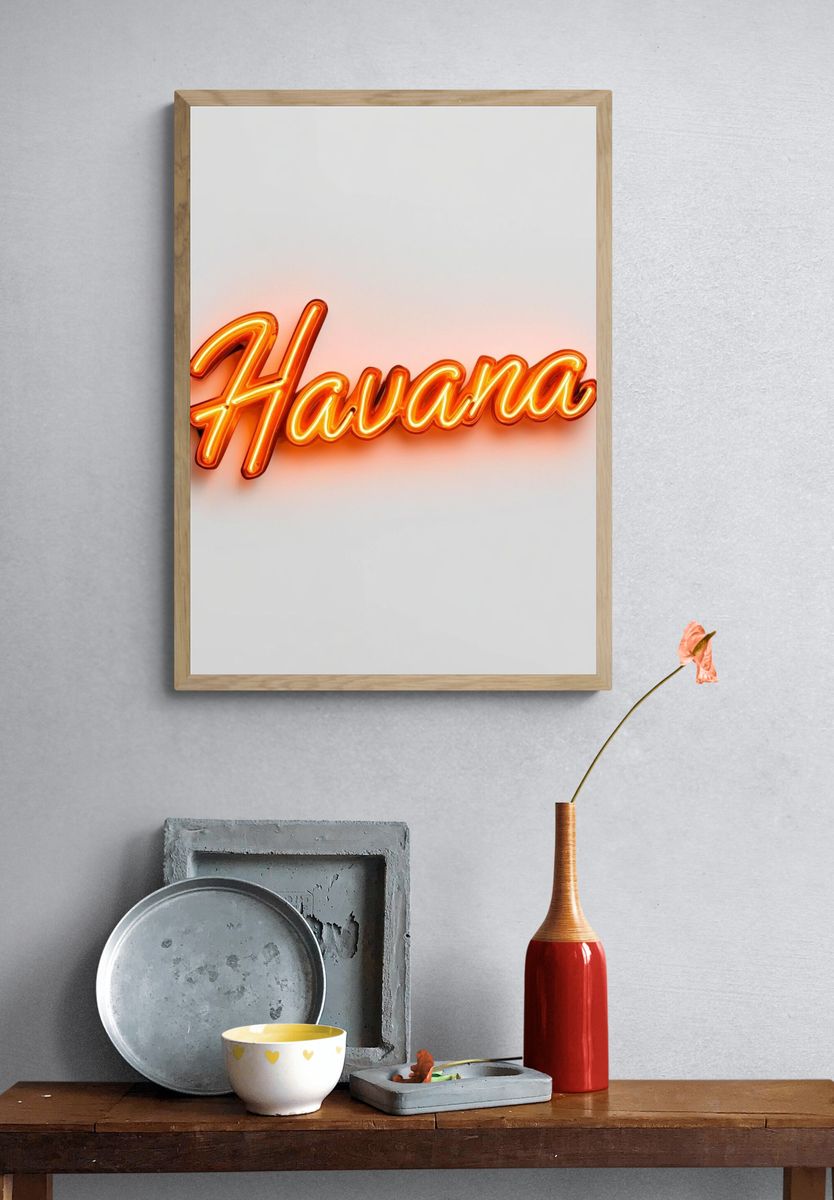 Havana Neon Typography Poster. — room view 3