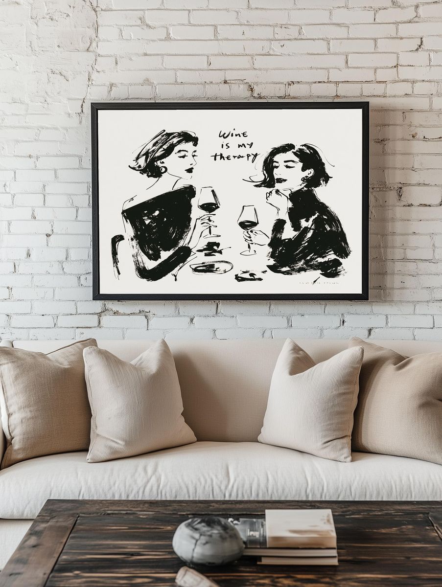 Wine Is My Therapy Typography Print. room preview