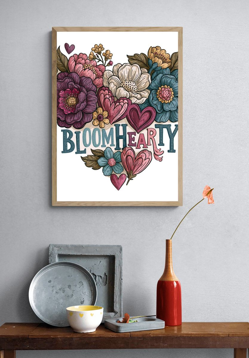 Bloom Heart Typography Poster. — room view 3