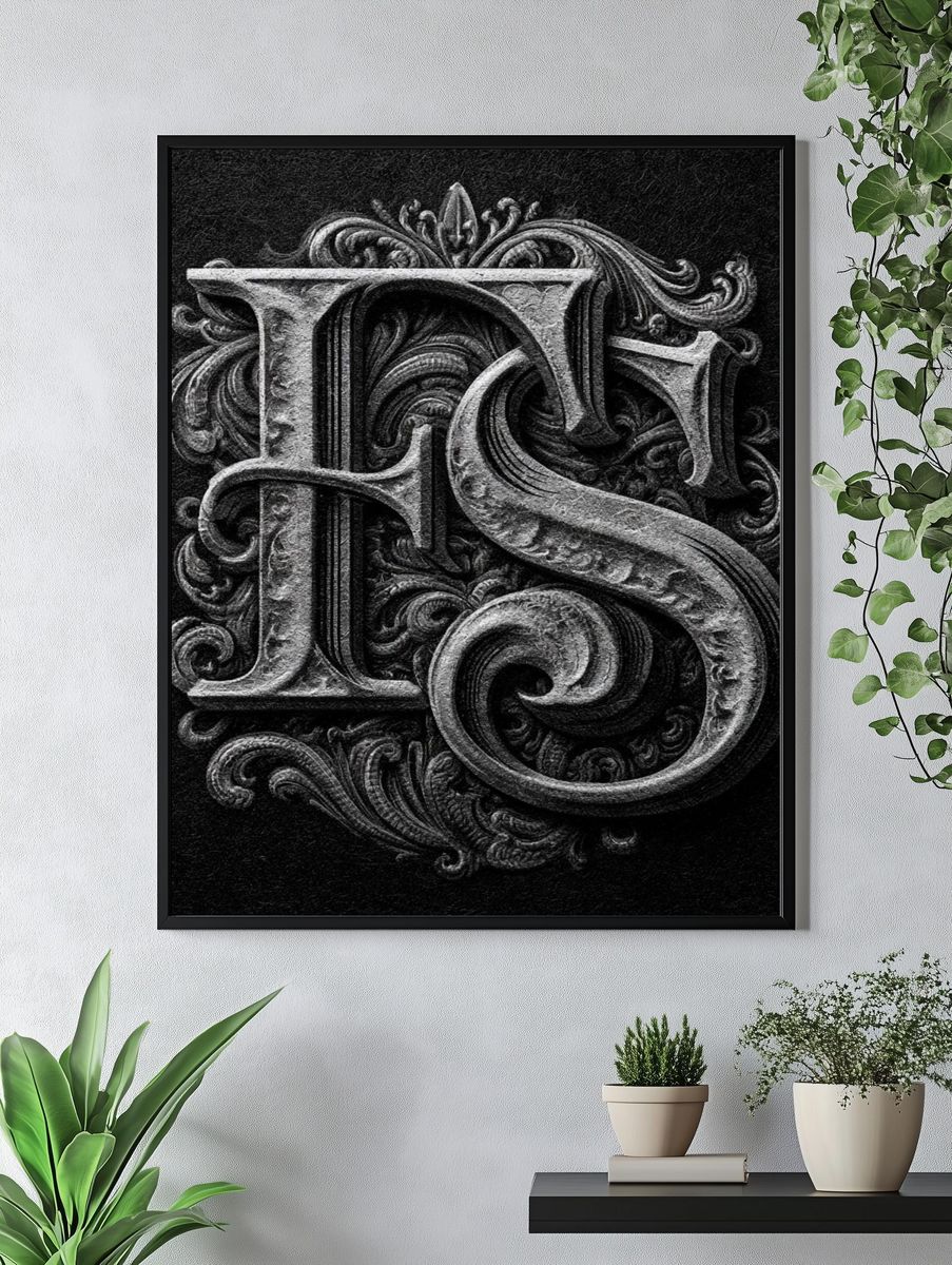 Ornate Monogram Typography Poster. — room view 4