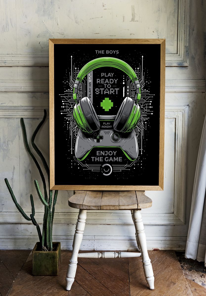 Gaming Headset Typography Poster. room preview