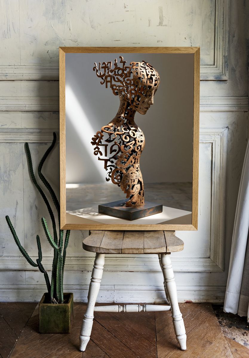 Typographic Sculpture Portrait Print. room preview