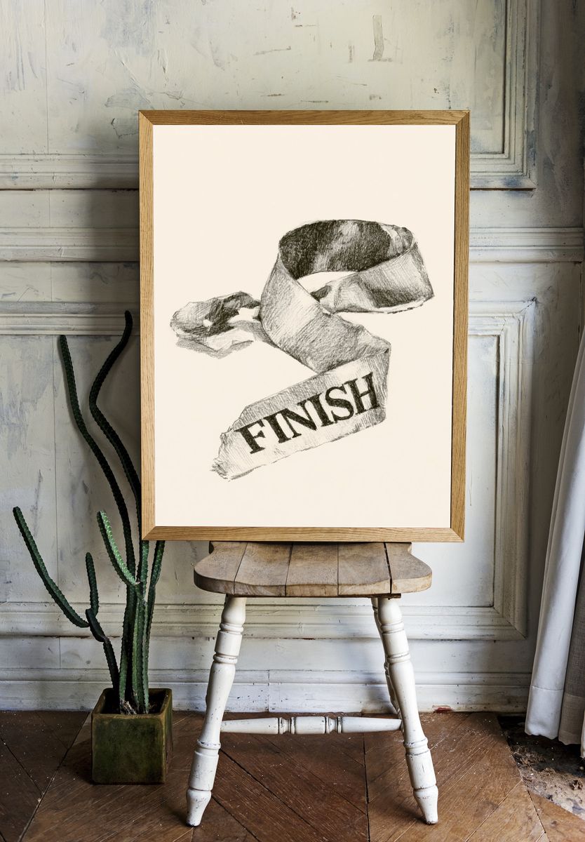 Finish Ribbon Typography Print. room preview