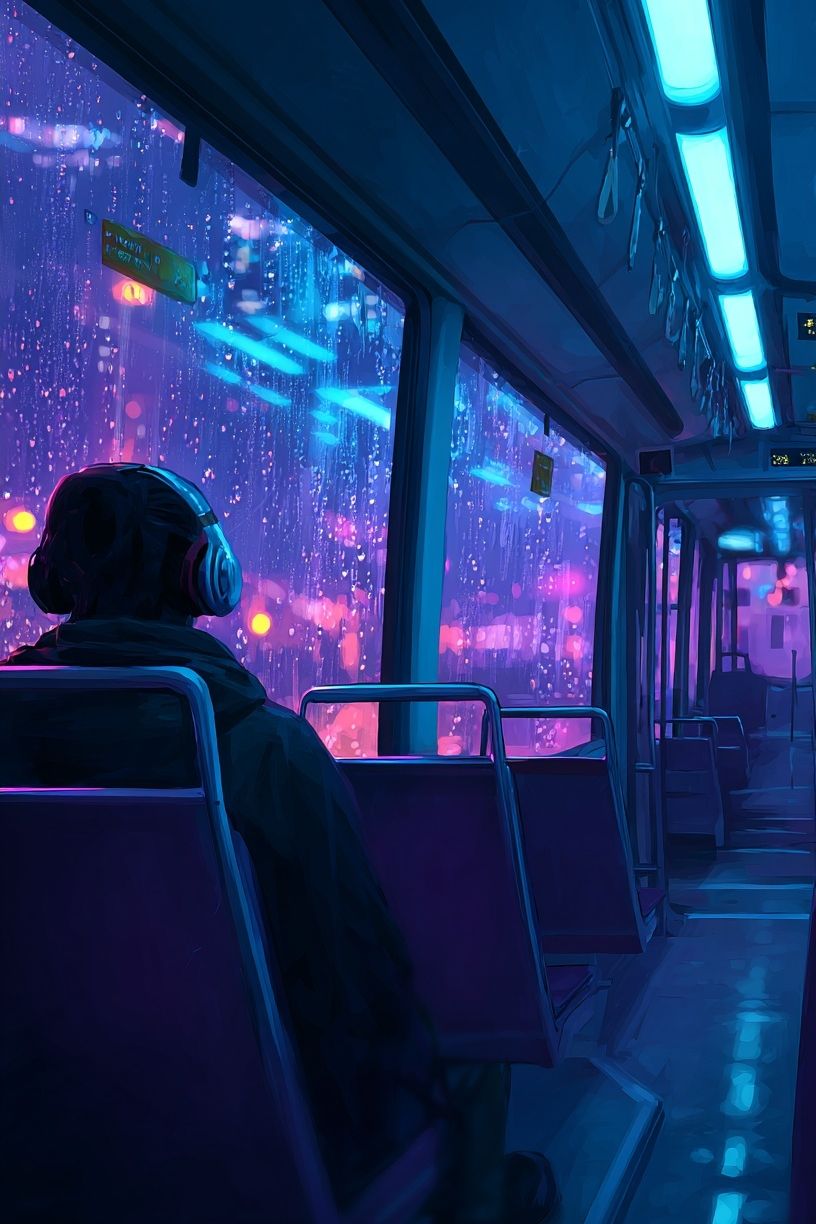Urban Night Bus — Digital Art Print. poster detail