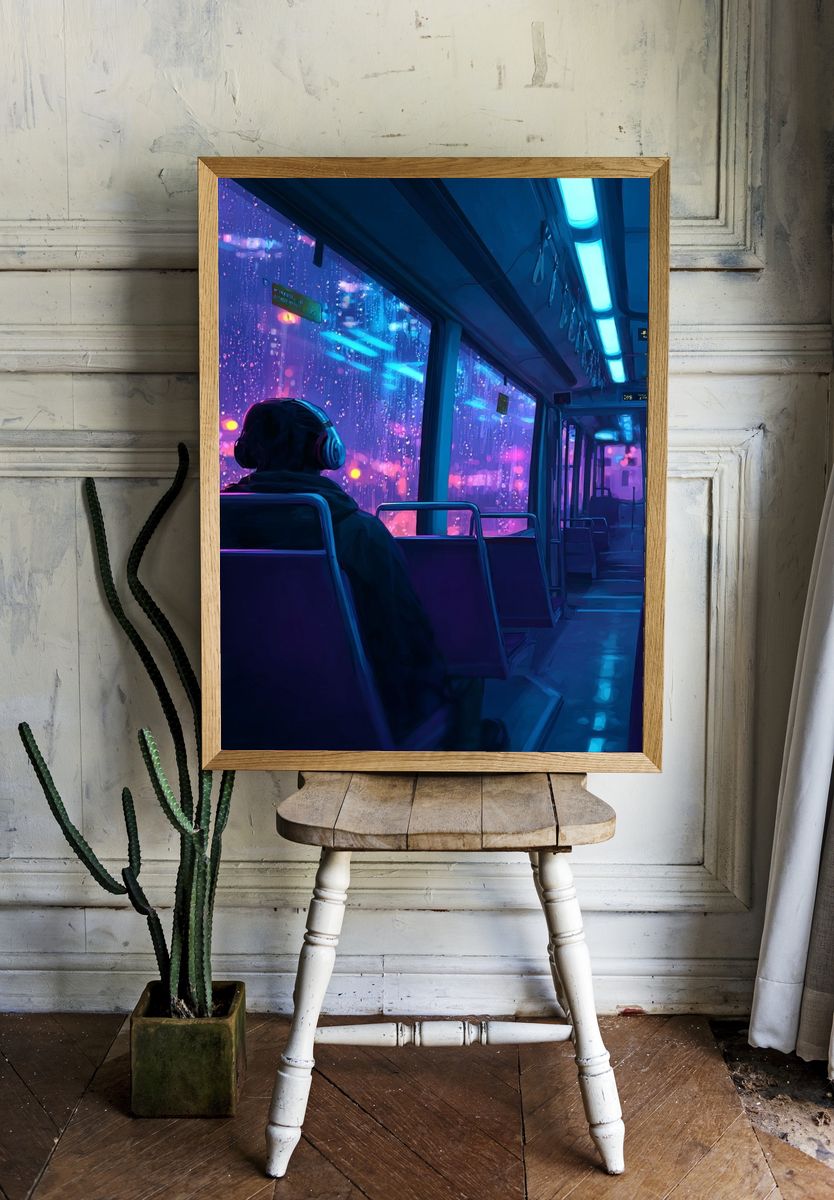 Urban Night Bus — Digital Art Print. — room view 1