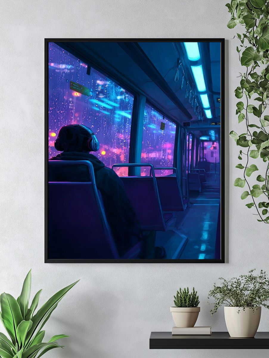 Urban Night Bus — Digital Art Print. — room view 4