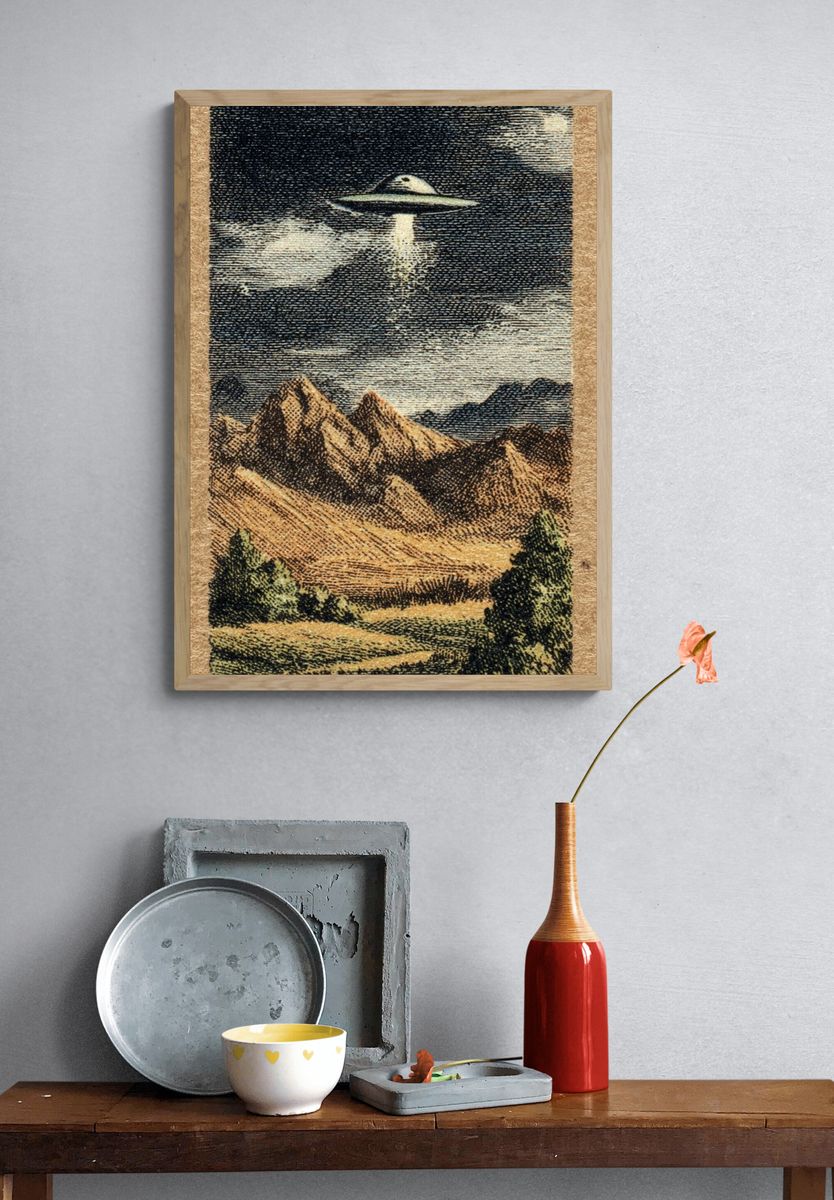 UFO Over Mountains — Vintage Print. — room view 3