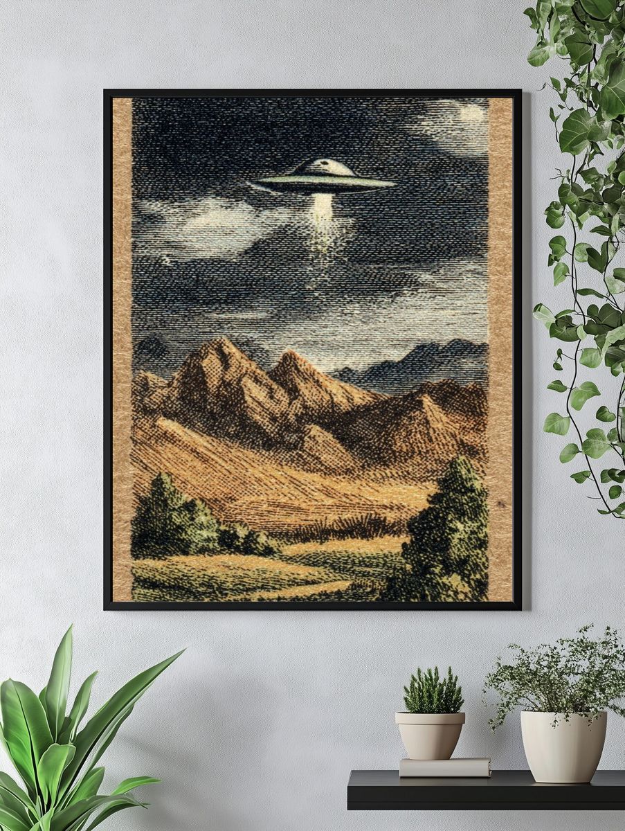 UFO Over Mountains — Vintage Print. — room view 4