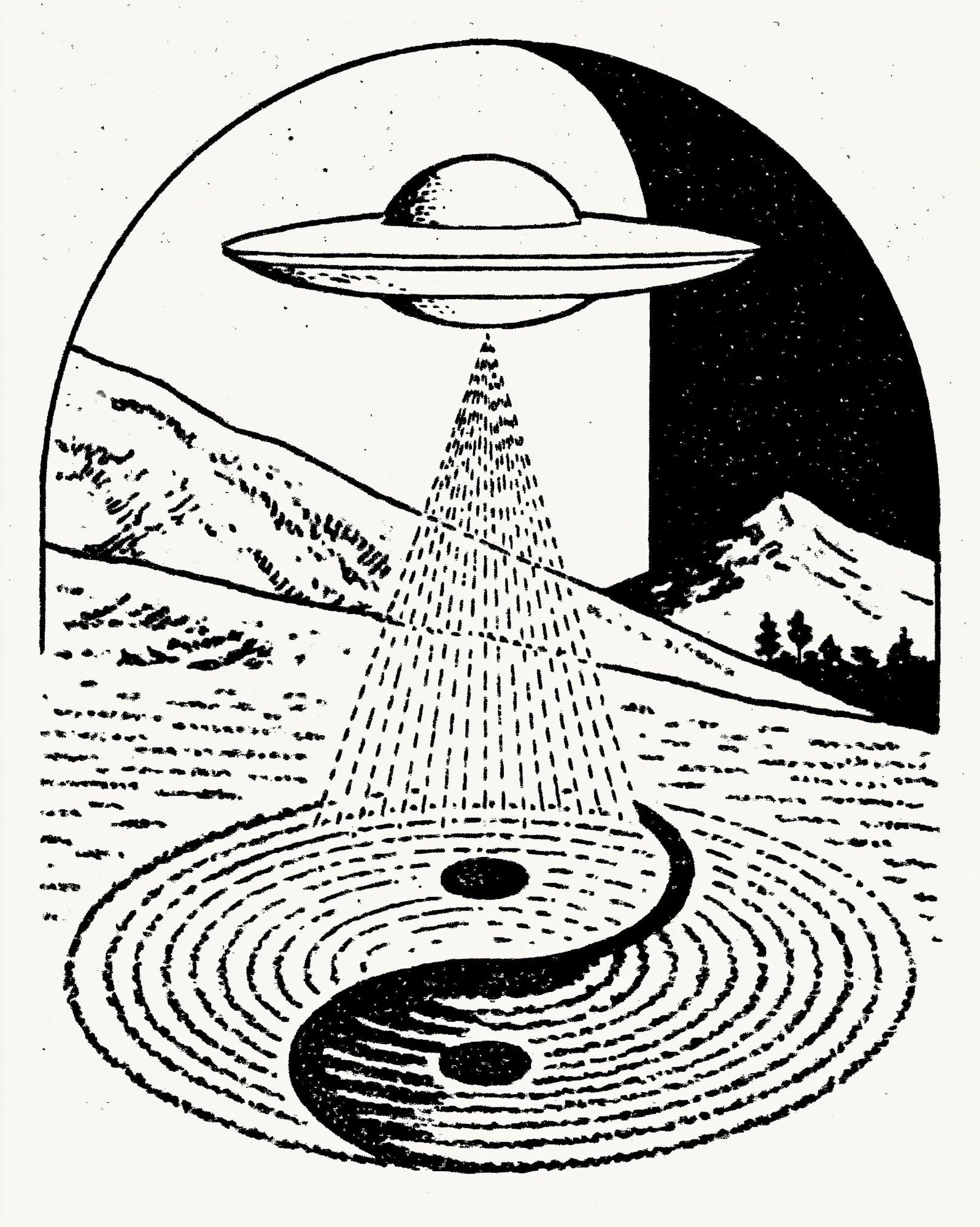 UFO Over Mountains Illustration Poster. poster detail