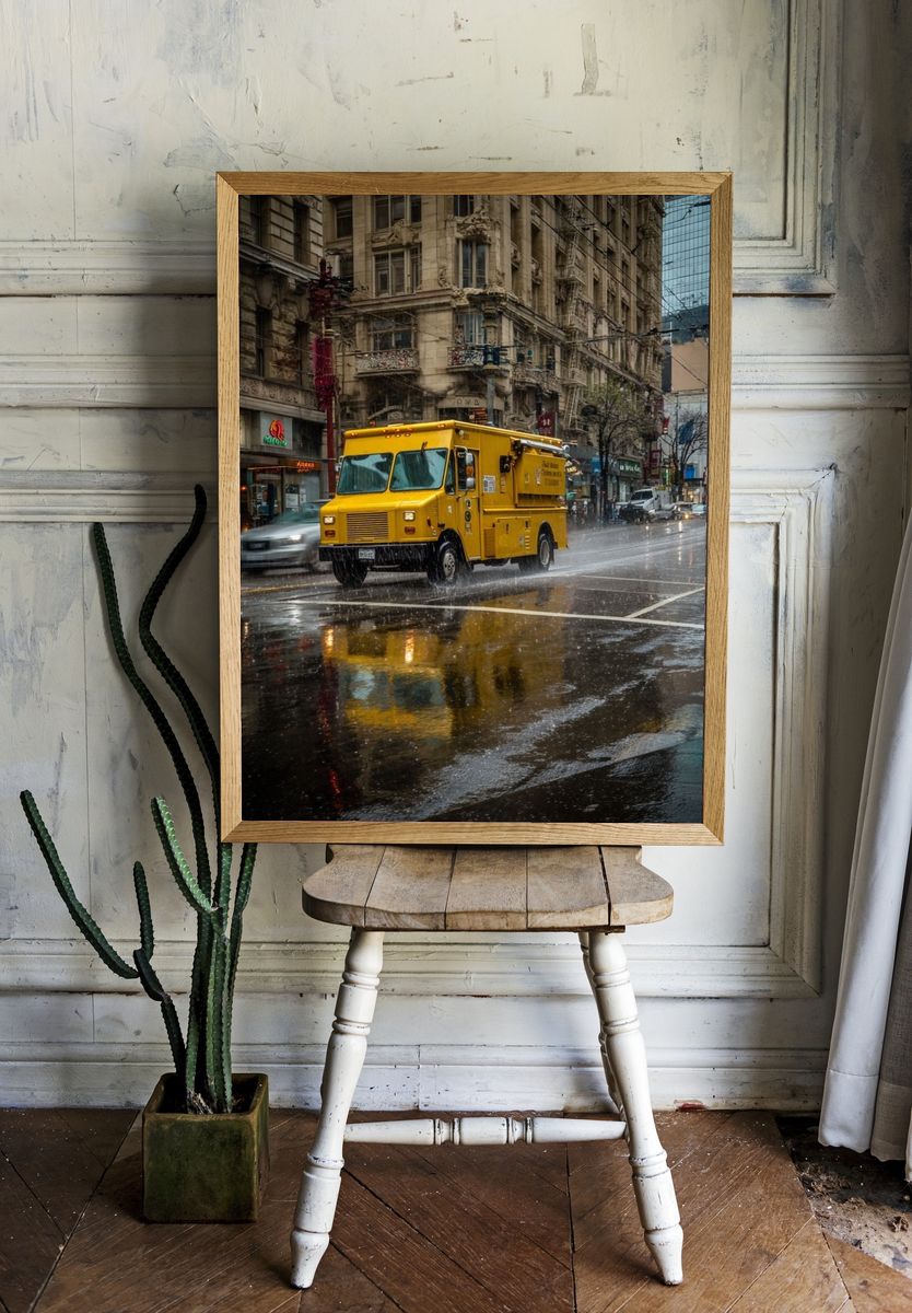 Yellow Food Truck in Rain — Urban Photography Print. — room view 1