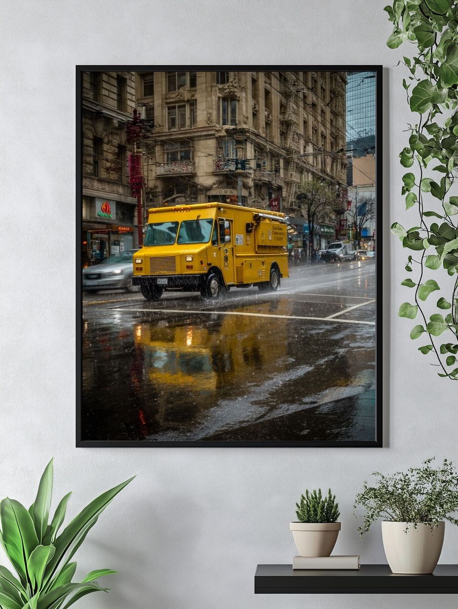 Yellow Food Truck in Rain — Urban Photography Print. — room view 4