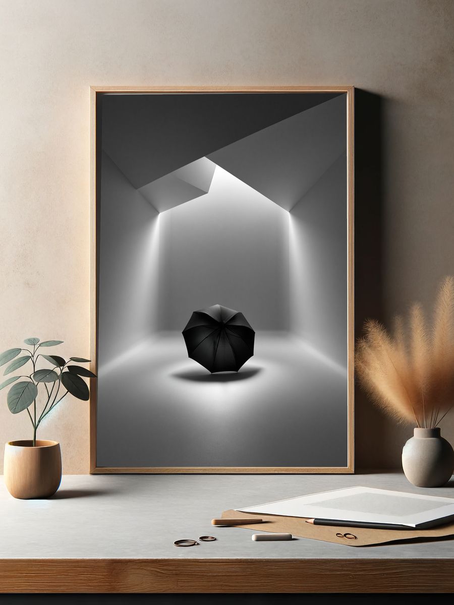 Black Umbrella Minimalist Poster. — room view 2