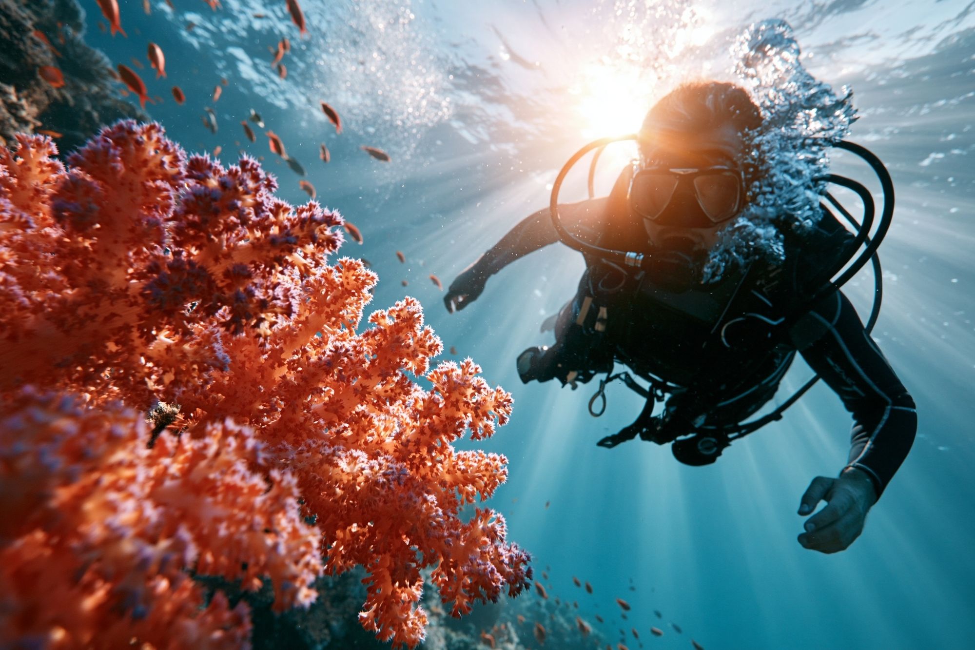 Underwater Diver Coral Reef Photography Poster. poster detail