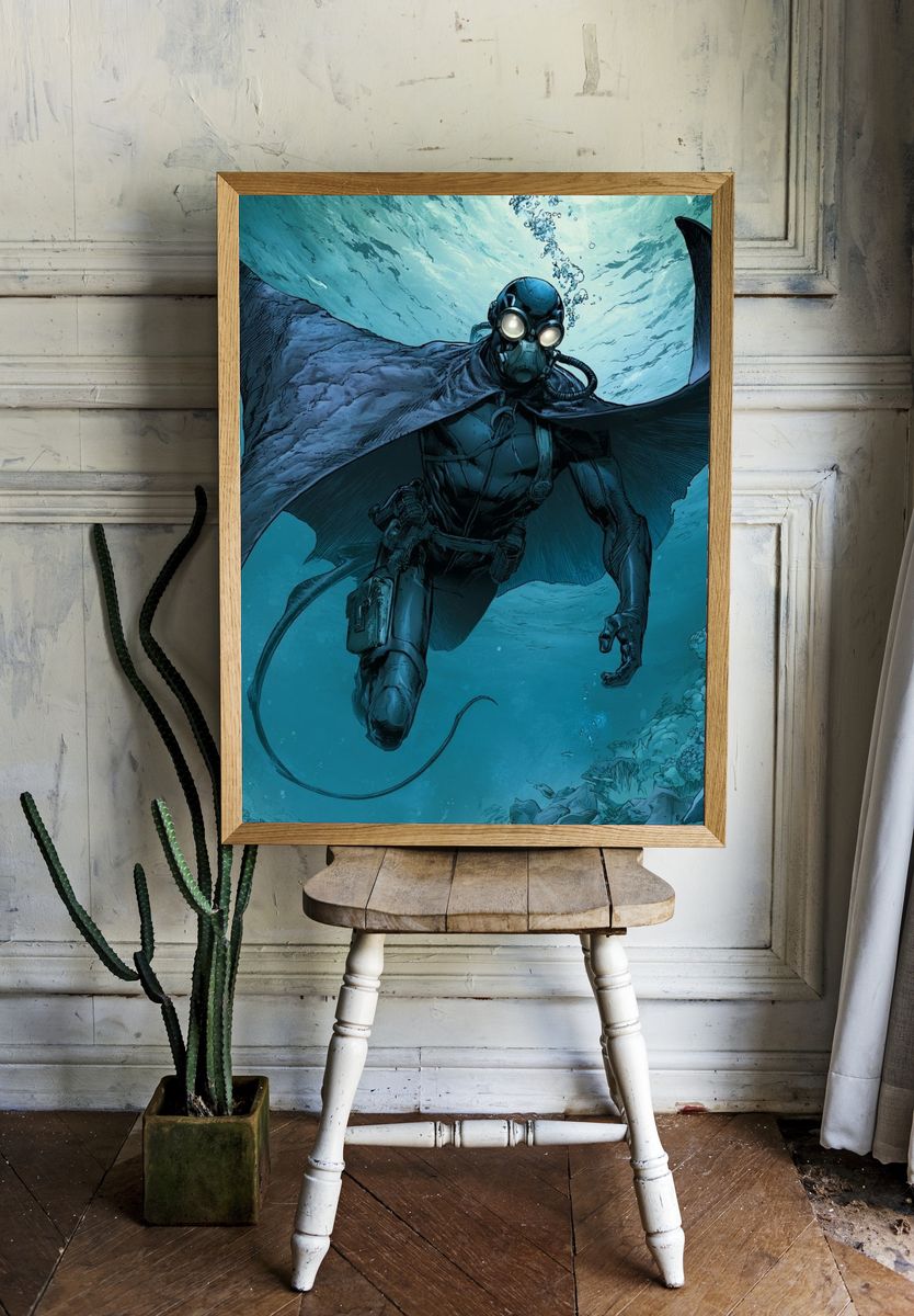 Underwater Diver Sci-Fi Illustration Poster. room preview