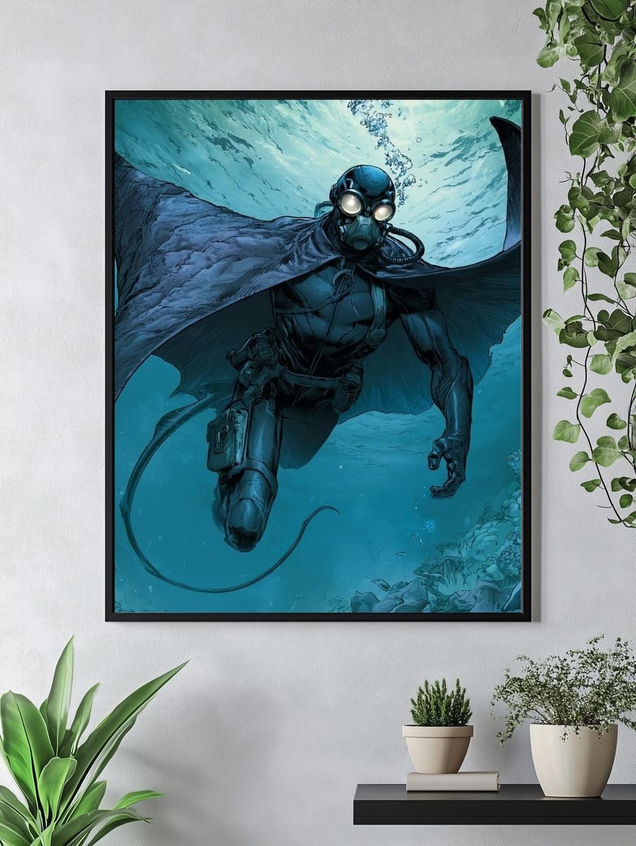 Underwater Diver Sci-Fi Illustration Poster. — room view 4