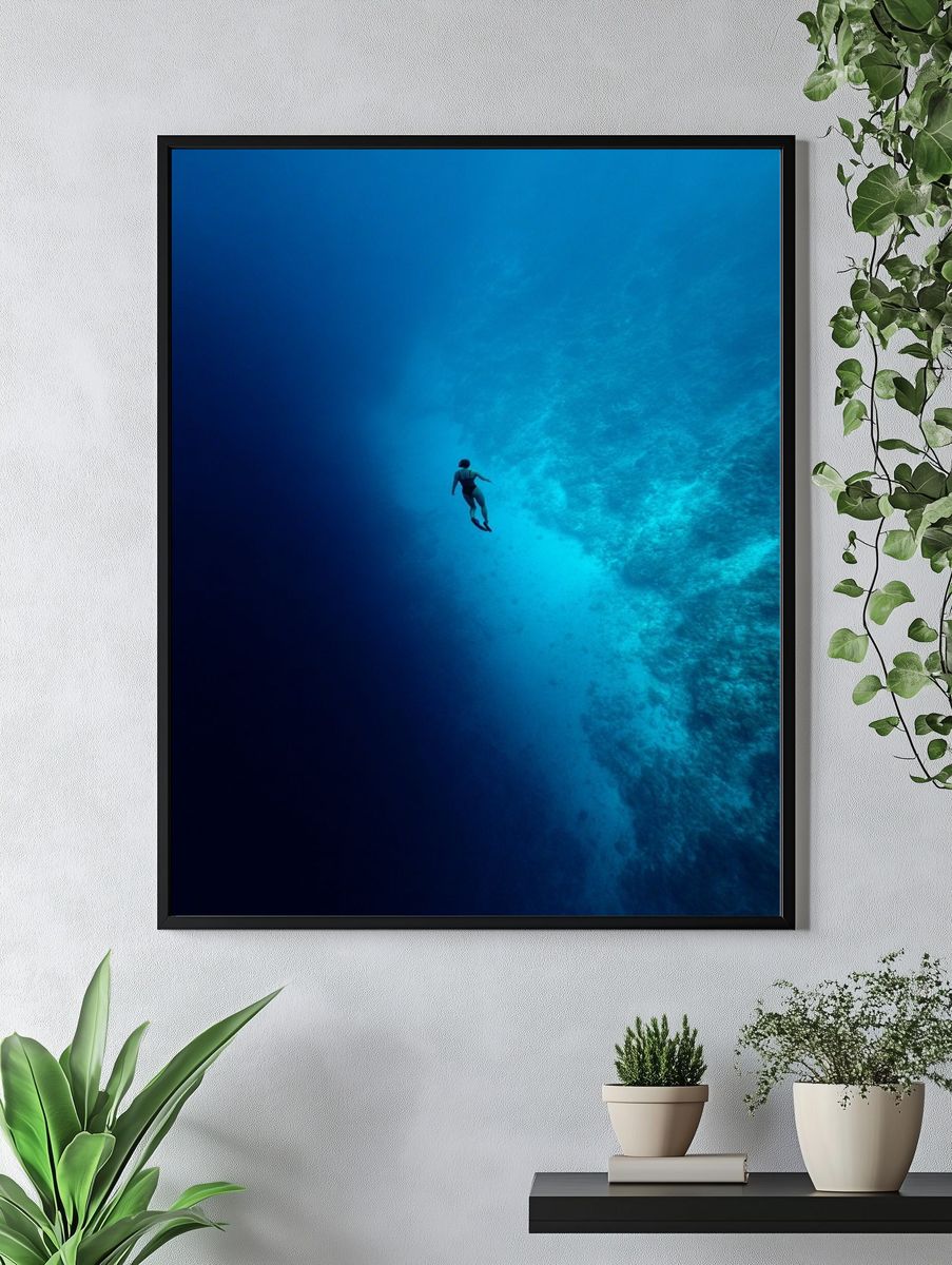 Underwater Diver Blue Depths Poster. — room view 4