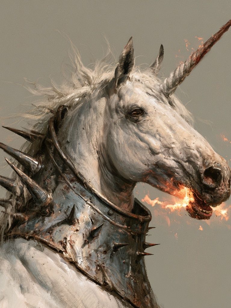 Spiked Unicorn Portrait Print. poster — animals art
