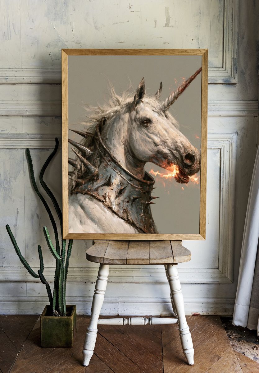 Spiked Unicorn Portrait Print. room preview